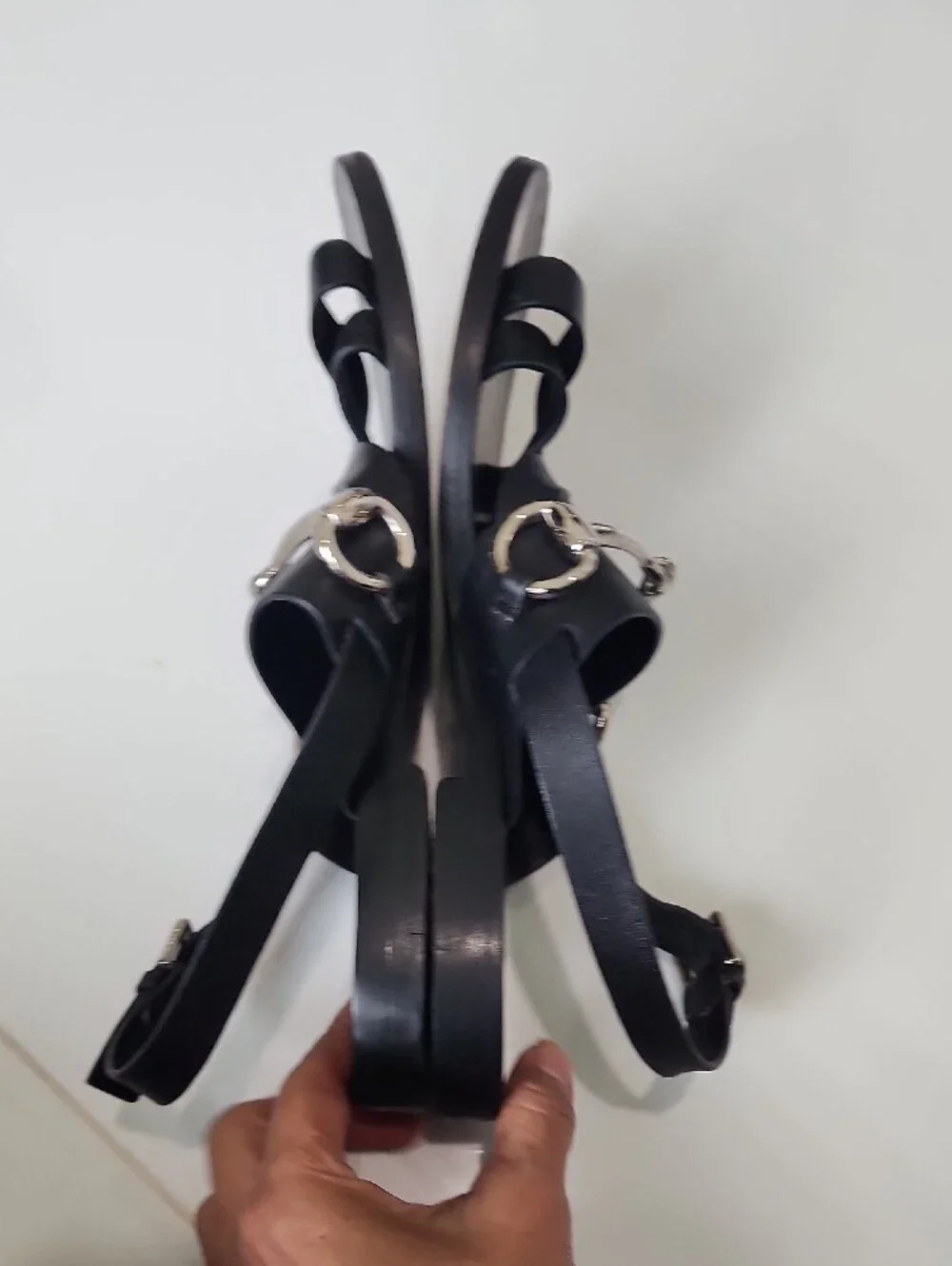 GUCCI Juliette Black Leather Horsebit Sandals